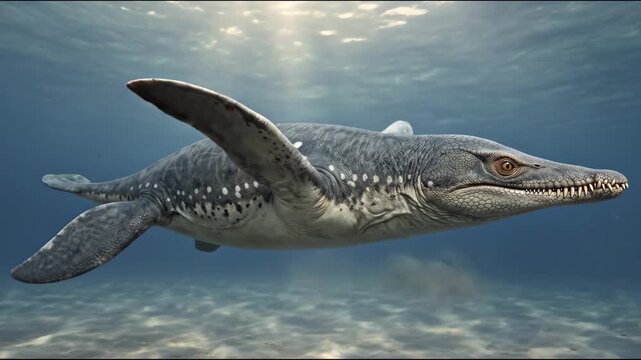Pliosaurus, Pliosaurus brachydeirus, Jurassic, accurate scientific representation of marine macropredator reptile swimming underwater