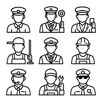 Master train technician vector inspector staff security engineer station conductor icon ticket