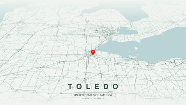Modern minimalist vector map of Toledo, Ohio, USA. High-quality scalable illustration of Toledo Glass City city grid, Maumee Riverfront loops for posters design.