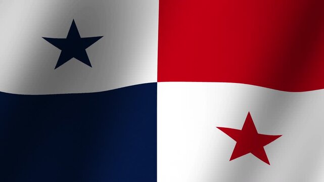 Panama Flag Waving in Breeze: The national flag of Panama, with its distinct red, white, and blue quadrants and two stars, ripples gently in the wind, symbolizing national pride and identity.