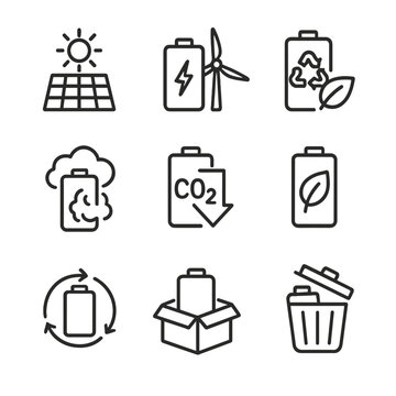Icons disposal cycle sustainable leaf charging eco icon vector pollution green battery