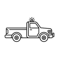 Fototapeta premium Outline icon of a pickup truck with an emergency light on top.