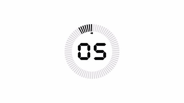 Digital countdown timer counting from 0 to 59 seconds featuring a minimalist black 7 segment display and a circular progress bar with alpha channel for transparent overlay