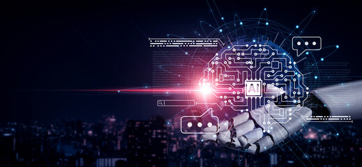 Fototapeta premium AI processing complex data networks and powering digital transformation, enabling automation, insight generation, and innovative enterprise solutions Parse