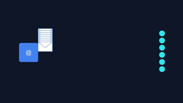 Email marketing automation concept with animated envelope stack and data points newsletter digital