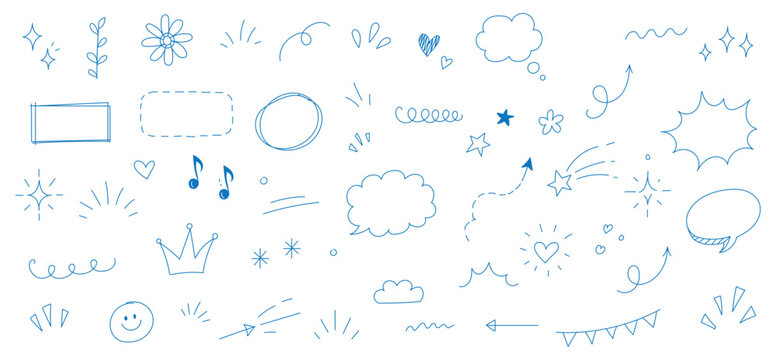 A collection of hand drawn doodles including hearts stars crowns arrows and the words note doodles on lined paper high quality professional detailed modern elegant stylish