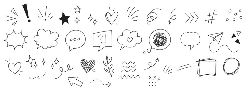 A collection of hand drawn doodles including hearts stars crowns arrows and the words note doodles on lined paper high quality professional detailed modern elegant stylish