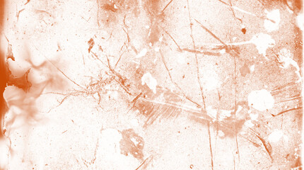 Naklejka premium Distressed terracotta orange texture with grunge scratches and paint splatters. Abstract vintage weathered paper