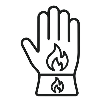 Fire resistant glove safety symbol line icon.
