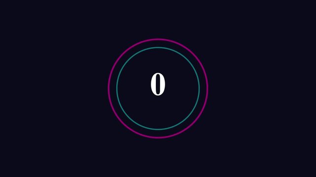 Minimalist countdown timer with neon circular rings, digital motion for intro and transitions
