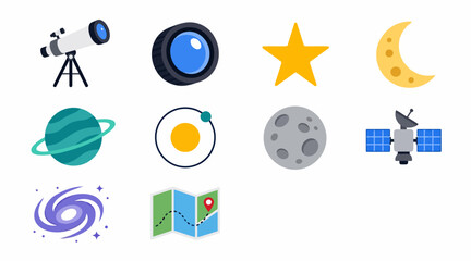 Colorful astronomy and space exploration icons set. © bos