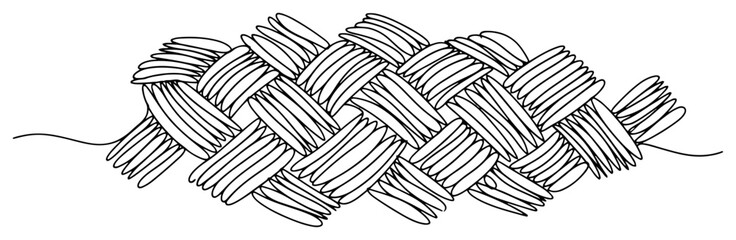 Braided rope and woven fiber pattern continuous line drawing, texture of intertwined strings minimalist vector illustration, nautical or craft background © ----WWWLINE----