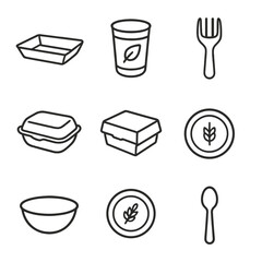 Fototapeta premium Packaging lid vector icons punctuation straw cyrillic no icon per biodegradable transparent