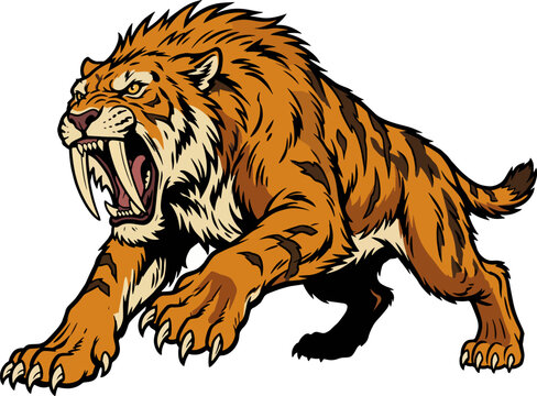 smilodon ancient animal vector illustration isolated on white background