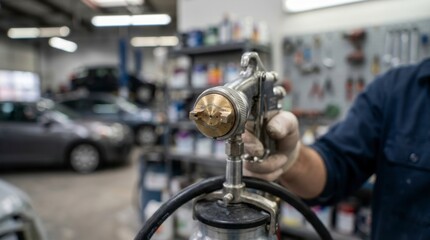 Fototapeta premium Professional Spray Painting Car Parts in an Auto Repair Shop Workshop Environment