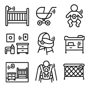 Icon icons nursery vector sensor stroller baby room carrier table bassinet wearable