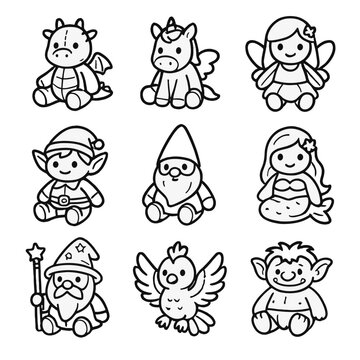 Fairy icon unicorn toys gnome troll vector fantasy dragon elf phoenix wizard