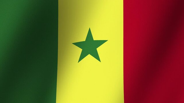 Senegal Flag Waving: The national flag of Senegal, featuring three vertical bands of green, yellow, and red, with a green star at its center, flutters proudly.