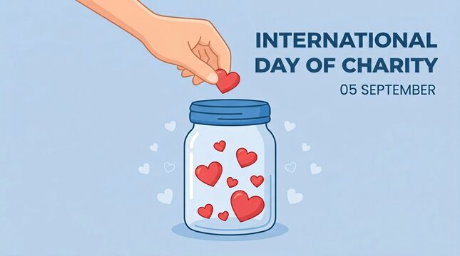 A hand placing a heart into a glass jar to celebrate International Day of Charity on September 5th