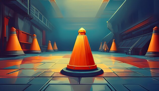 attention beacon guides for safe zones and work processes as safety cone ensuring secure passage