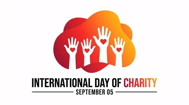 A vibrant graphic illustration celebrating the International Day of Charity with raised hands and hearts