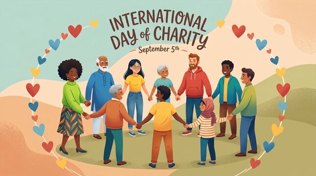 A diverse group of people of various ages and ethnicities joining hands in a circle for International Day