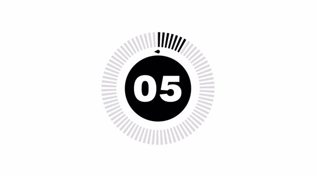 Simple digital timer count up animation from 00 to 59 seconds featuring a circular progress gauge and digital numbers for video overlays with alpha channel transparency