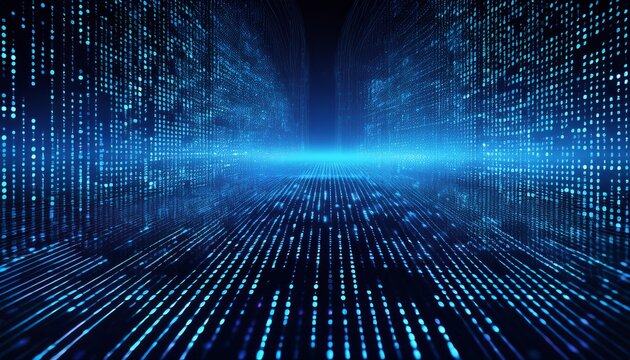blue digital binary data on computer screen background