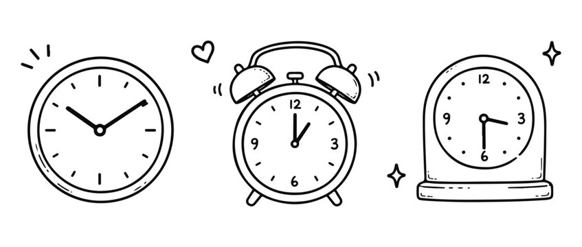 Clock doodle set. Hand drawn doodle set on white background