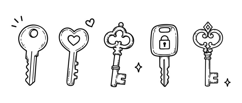 Key doodle set. Hand drawn doodle set on white background
