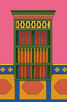 Mexican colonial window, colorful window, intangible cultural heritage, colorful window, wooden window