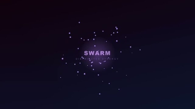 Displaying the power of remote team synergy this abstract animation features glowing violet particles gathering in a central cluster.