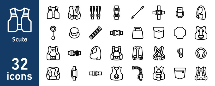 Minimalist Icon Set: Scuba Diving Gear, Safety Equipment, and Accessories
