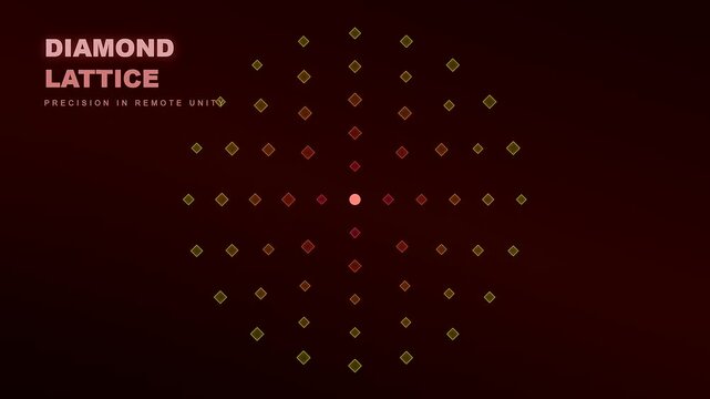 A dark red motion background showcasing remote team synergy as a digital diamond lattice pattern expands and pulses with glowing precision across the entire frame.