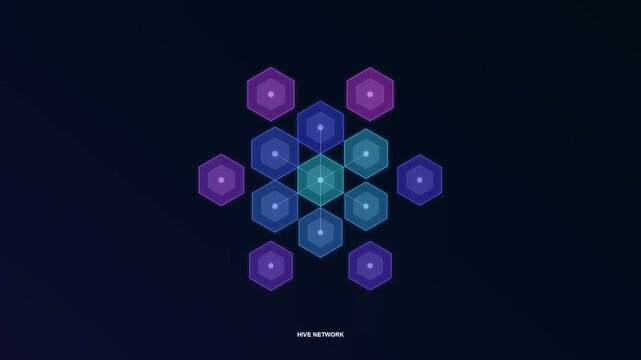 Achieving a seamless remote team synergy as animated hexagonal nodes expand and interconnect across a dark digital background representing growing corporate infrastructure and complex data networks.
