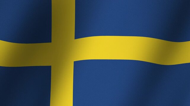 Swedish Flag: A close-up view of the vibrant Swedish flag, its bold yellow cross stark against a deep blue background, symbolizing national pride and identity.