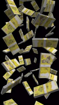 Vertical Brunei Money, Falling Brunei Dollar Bills Black Background, Premium Sultanate Finance Cash Stacks, 4K