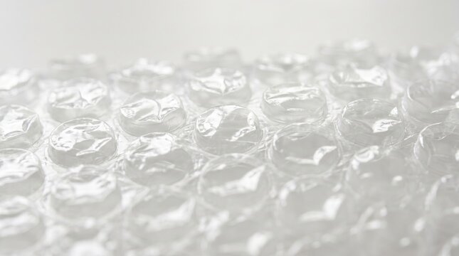 Closeup of clear plastic bubble wrap packaging material texture