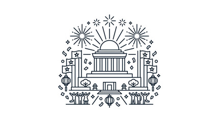 Fototapeta premium Vietnam National Day Celebration Line Art Illustration