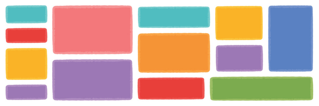 Assorted colorful rounded rectangles with textured edges on white background