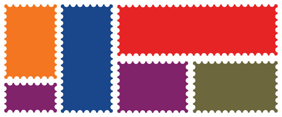 Obraz premium Assorted colored postage stamps arranged in a mosaic pattern