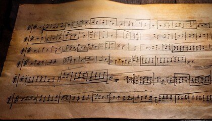 Fototapeta premium a timeless melody handwritten music sheet on aged paper black ink notes on brown paper musical score sheet music musical notation classical music