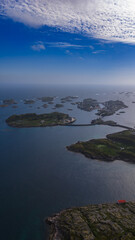 Fototapeta premium Aerial View of Lofoten Islands Archipelago with Coastal Village Norway