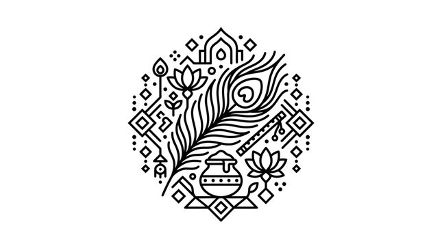 Krishna Janmashtami Linear Icon Badge Design