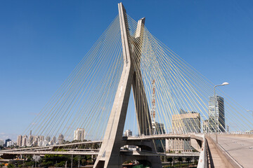 Fototapeta premium The Octavio Frias de Oliveira bridge is a cable-stayed bridge in Sao Paulo, Brazil over the Pinheiros River, opened in May 2008