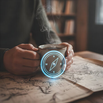A person holding a cup with a clock on it