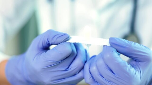 Medical research and healthcare treatment featuring a doctor holding rectal suppositories in gloved hands closeup in 4K Ultra HD footage

