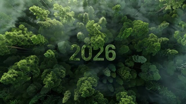 Eco 2026 Vision Featuring Lush Woodland Typography and a Commitment to a Sustainable Future