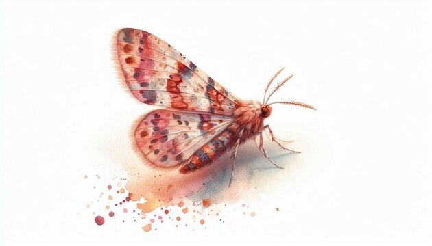 Watercolor illustration displaying a coppery leaf miner moth with intricate detailing, showcasing delicate textures and vibrant coloring