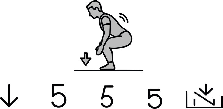 Man jumps down from a step with an illustrated downward arrow